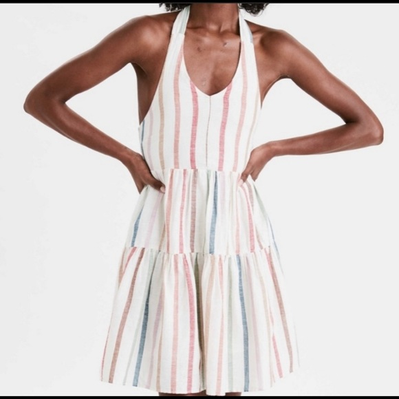 american eagle white halter dress AE V-Neck Tie-Front Halter Mini Dress Women's Fresh White XL
